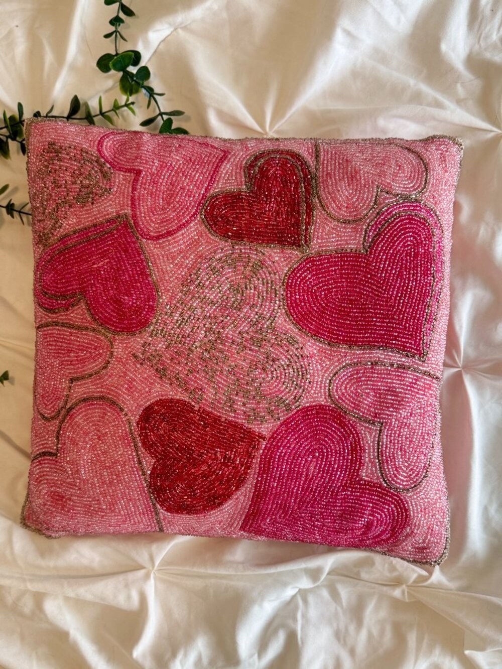 Pier 1 Imports Hand-Beaded Heart Decorative Throw Pillow